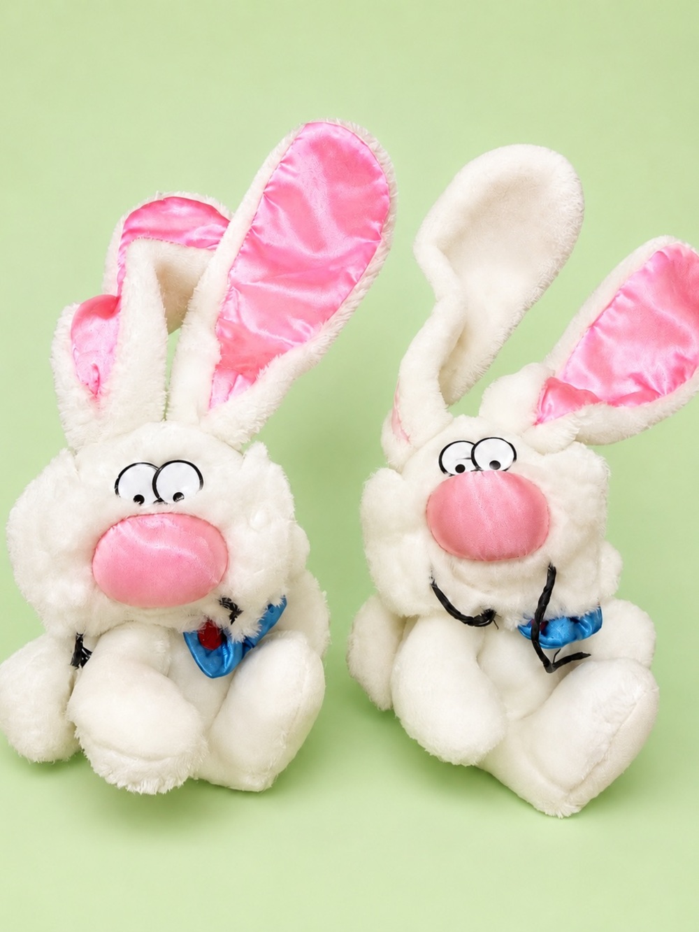 White and Pink Plush Matching Bunnies Toy - Soft Cuddly Rabbit